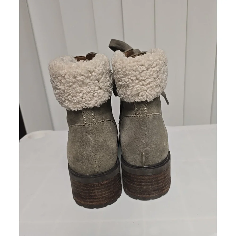 Lucky Brand LK-Jacenia Olive Green‎ Suede Lined Lace Up Ankle Boots Womans Sz 9M